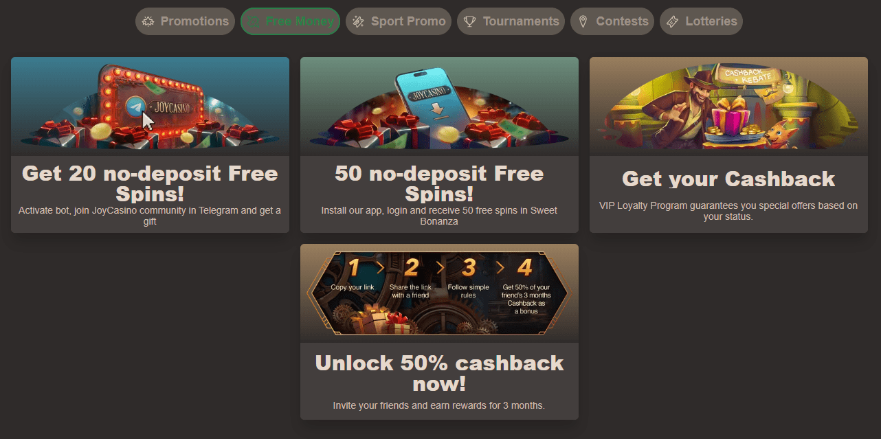 Bonuses and Promo Codes JoyCasino