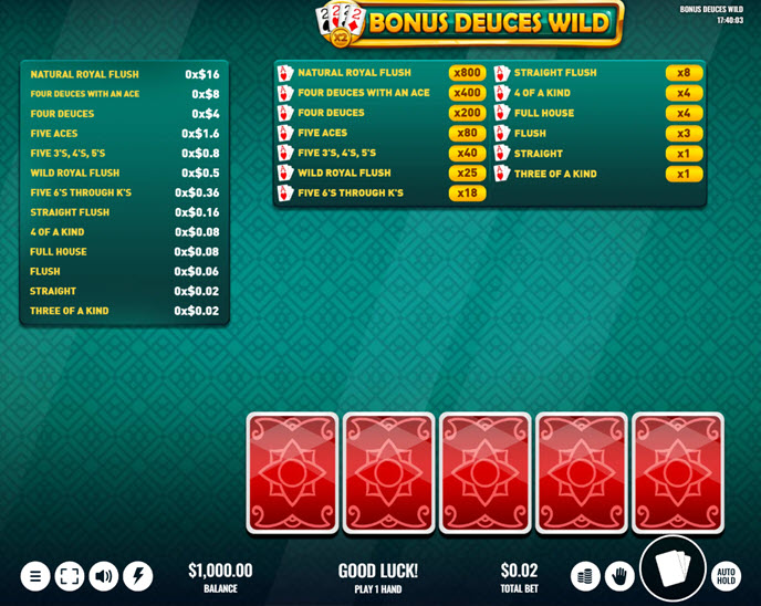 bonus deuces wild (platipus)