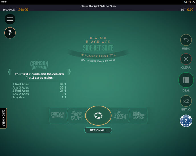 classic blackjack side bet suite