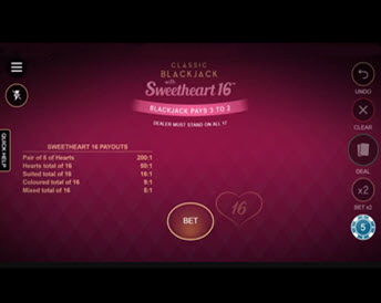 classic blackjack with sweetheart 16