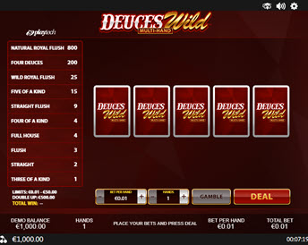 deuces wild multi hand (playtech)