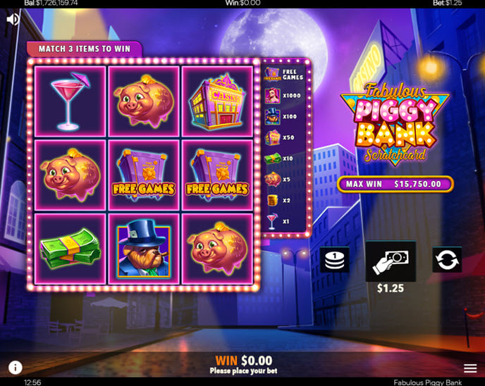 fabulous piggy bank scratch card