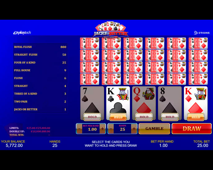 jacks or better multi-hand 25